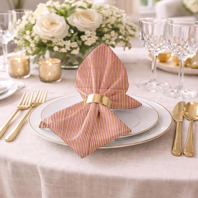The Home Talk 100% Cotton Fall Cloth Designer Dinner Napkins, Handblock Print, Washable Durable Linen for Everyday Use Wedding Parties Outdoors Thanksgiving I 18 X 18 Inches I Set of 6 | Stripes