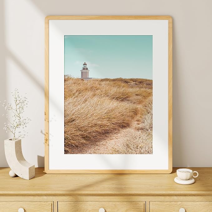 Fun Memories 24x30 Poster Frame with Mat for 18x24 - Solid Beech Wood Photo Frame, Rounded Corner 24 x 30 Wooden Frame Matted to 18x24 Photo, 24 By 30 Wood Frame with Tempered Glass, Natural Beech