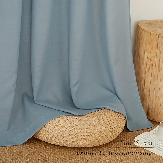 NICETOWN Linen Blend Stone Blue Curtains 96 inches Long, Rod Pocket & Back Tab Light Filtering Semi Sheer Window Treatments Privacy Added Drapes for Bedroom, W55 x L96, 2 Panels