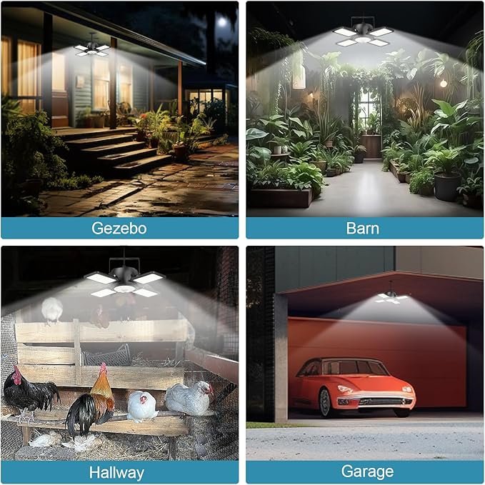 INXPHY Solar Shed Light 1200LM Ultra Bright, 174LEDs Motion Sensor Pendant Light with Remote & Timer, 6500K Daylight, IP65 Waterproof, 120° Adjustable 4+1 Solar Powered Light for Garage Camping Plants