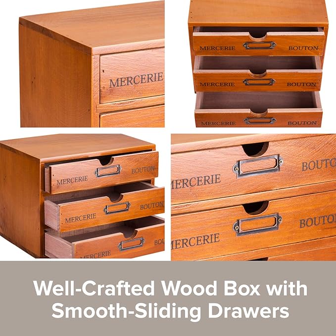 Vintage 3-Drawer Organizer for Desk - Wooden Box with 3 Storage Drawers - Solid Wood Table Top Filing Cabinet for Organization and Storage - Paper Organizer - Rustic Desk Organizers and Accessories