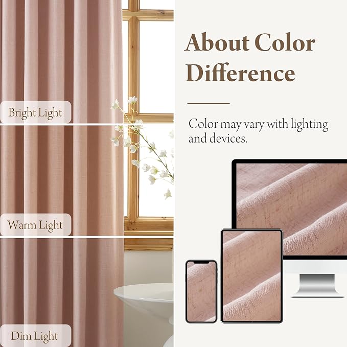 RYB HOME 100% Blackout Pinch Pleated Linen Curtains for Bedroom Living Room, Linen Textured Fabric with Liner Thermal Insulated for Sliding Glass Door, Pink, 40" W x L102 L, 2 Panels Set