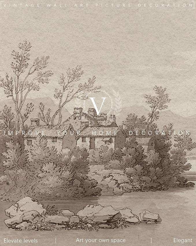 Vodefoad Vintage Tree Sketch Wall Art Retro Square Vintage Tree Sketch Nature Drawing Print Sage Green Wall Art Minimalist Sketch Drawing Farmhouse Decor - 8x10Inch Unframe