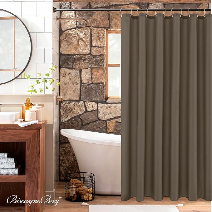 Biscaynebay Hotel Quality Fabric Shower Liners 72 Inch by 72 Inch, Taupe Water Resistant Bathroom Curtains Rust Resistant Grommets Top Weighted Bottom Machine Washable