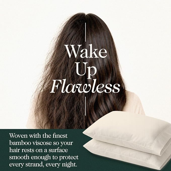 100% Organically Grown Bamboo Viscose Queen Pillowcases Set of 2, Cooling & Breathable, Silky Soft, Double-Stitched with 7-Inch Envelope Flap, Skin Friendly 2 Pcs, Ivory
