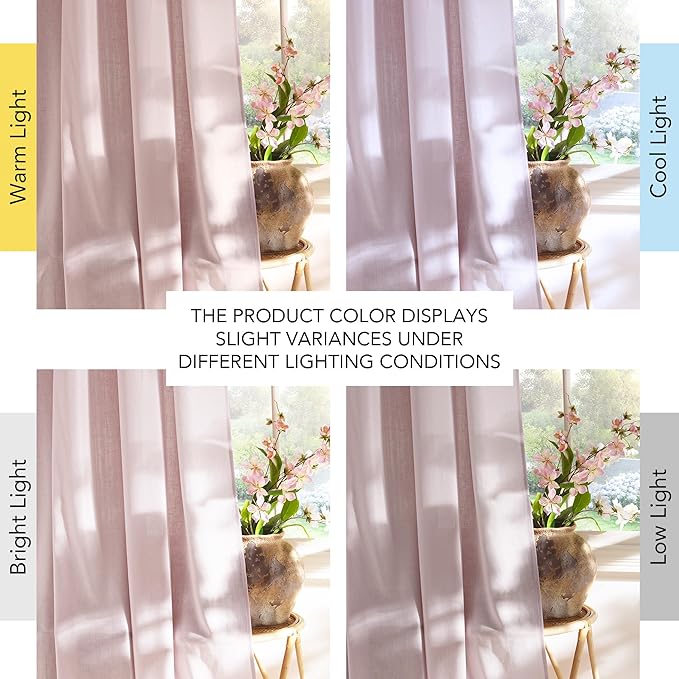 NICETOWN Linen Blend Blush Pink Curtains 96 inches Long, Rod Pocket & Back Tab Light Filtering Semi Sheer Window Treatments Privacy Added Drapes for Bedroom, W55 x L96, 2 Panels