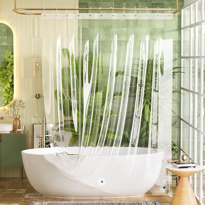 Bathway Shower Curtain Liner, Clear Shower Curtain Liner 72x108 PEVA Waterproof Shower Curtain Liner Plastic with 3 Magnets and 12 Rustproof Metal Grommets, Extra Long Shower Liner for Bathroom