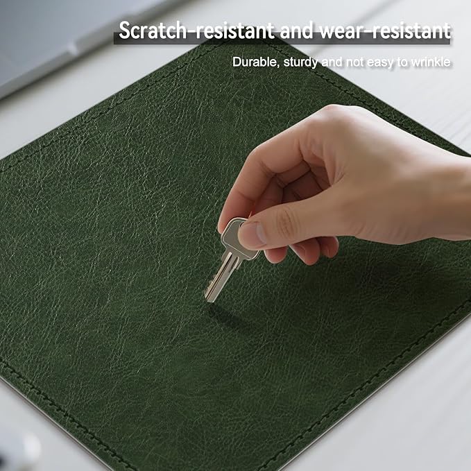 Imitation Crazy Horse Leather Desk Mat - Waterproof Desk Pad - Ideal for Large Mouse Pad and Desk Mats on Top of Desks (Green+Gray, 11"*8")