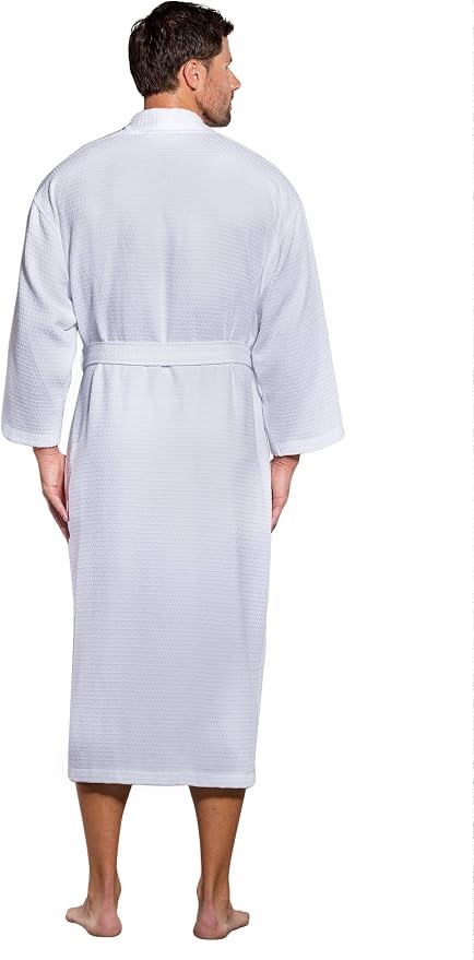 Turquaz 100% Turkish Cotton White Waffle Kimono Unisex Spa Robe