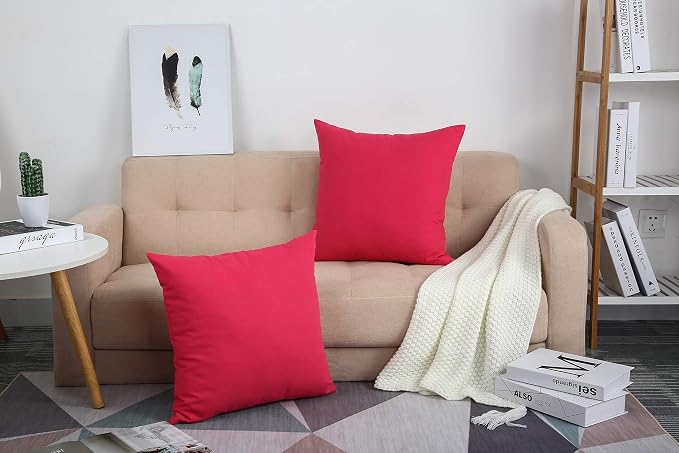 TangDepot Cotton Solid Throw Pillow Covers, 18" x 18" , Watermelon Red, 1 Count (Pack of 1) | 100% cotton, same-color zip, machine wash & air dry. For living room, bedroom, office, car. 42 colors, 258 sizes. Cover only.