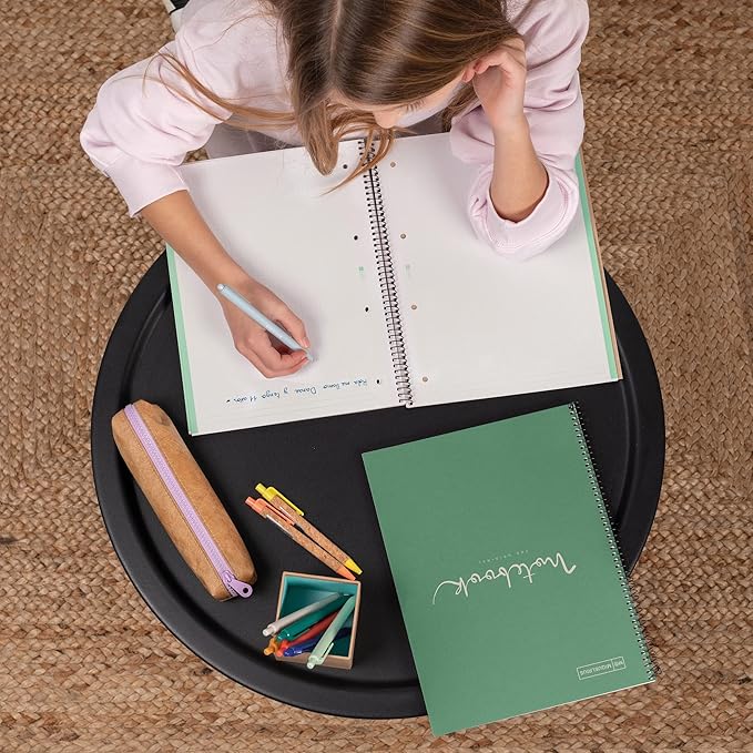 Miquelrius - Recycled notebook A4-80 Sheets 80 g - Grid 5x5 mm - 1 Color Strip - Recycled Cardboard Lid - Color Eco Mint