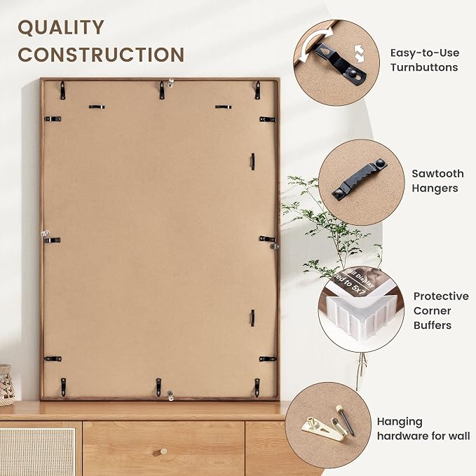 22x28 Poster Frame, USA-Sourced Walnut Wood Picture Frame with HD Tempered Glass, Handcrafted Rounded Corner 22 x 28 Wooden Frames Matted to 18x24 Photos, Horizontal or Vertical Wall Display