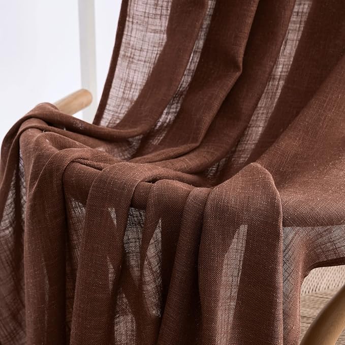 MIULEE Chocolate Brown Linen Curtains 63 Inch Length 2 Panels for Bedroom Living Room, Soft Thick Linen Textured Kitchen Window Drapes Semi Sheer Light Filtering Back Tab Rod Pocket Burlap Look Decor