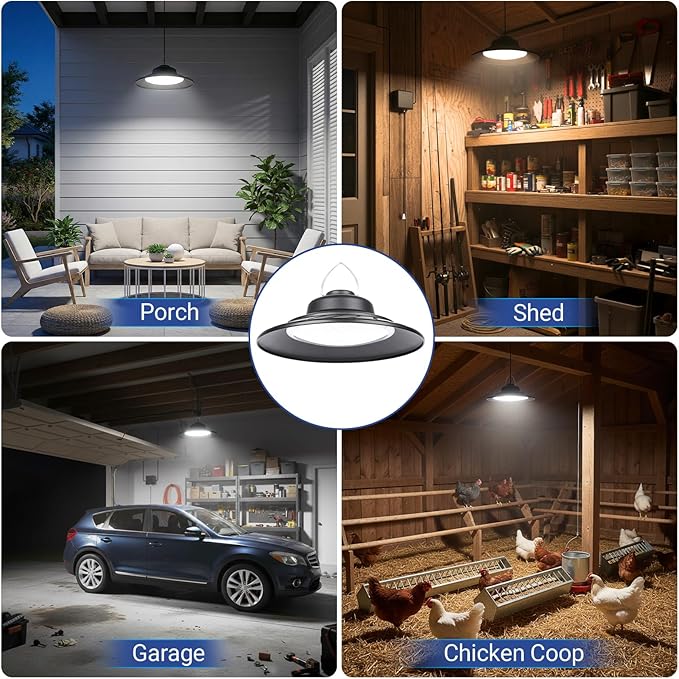 ropelux Solar Powered Shed Light Indoor Outdoor, 2000LM Daytime Available Pendant Light with Pull String, 2 Lighting Modes Solar Lights, IP65 Waterproof for Barn, Gazebo, Shop, Garage, Home (2Pack)