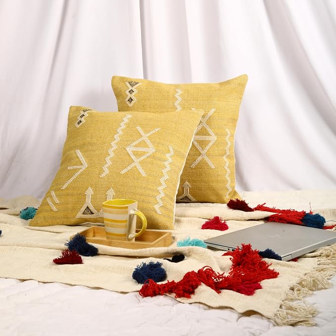 Trade Star 100% Cotton Sabra Cushion Covers Set of 2 Throw Pillow Cover Handloomed Decorative Cushion Cases Beautiful Handwoven Pillowcase 18x18 Inches Designer Pillow Shams