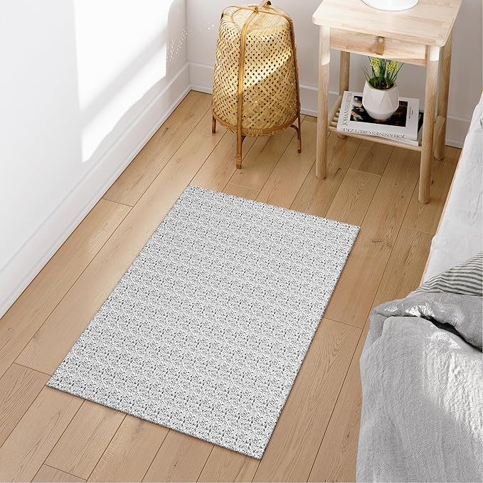 Collive Small Bathroom Rug 2x3, Washable Entryway Rugs Rubber Backed Indoor Doormat, Gray Woven Cotton Kitchen Carpets Boho Farmhouse Throw Mat for Bedroom Entrance Front Door