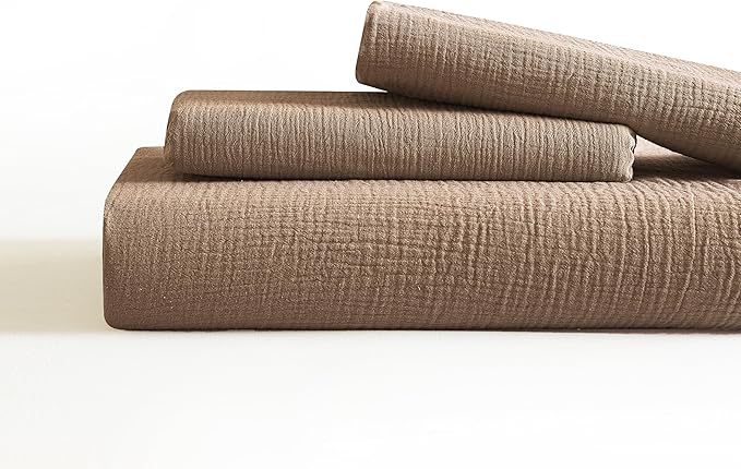 SE SOFTEXLY Muslin Duvet Cover Twin Size, 100% Washed Cotton Duvet Cover Set, Ultra Soft Comforter Cover Linen Like, 2 Pieces Minimalist Gauze Duvet Cover with 1 Pillowcase, 68"x90", Light Brown