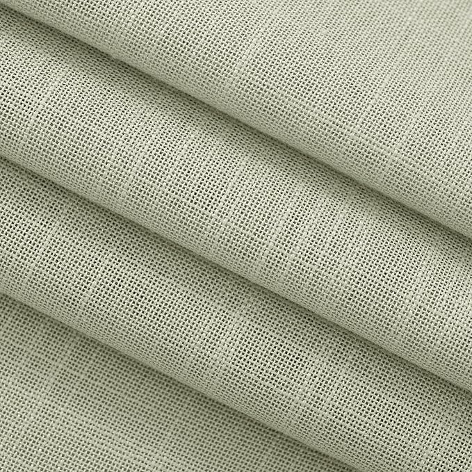 Linen Blend Sage Green Curtains 45 inch Length 2 Panels for Bedroom Back Tab Light Filtering Semi Sheer Drapes Linen Cotton Textured Light Green Airy Modern Farmhouse Living Room Sage Aesthetic Decor