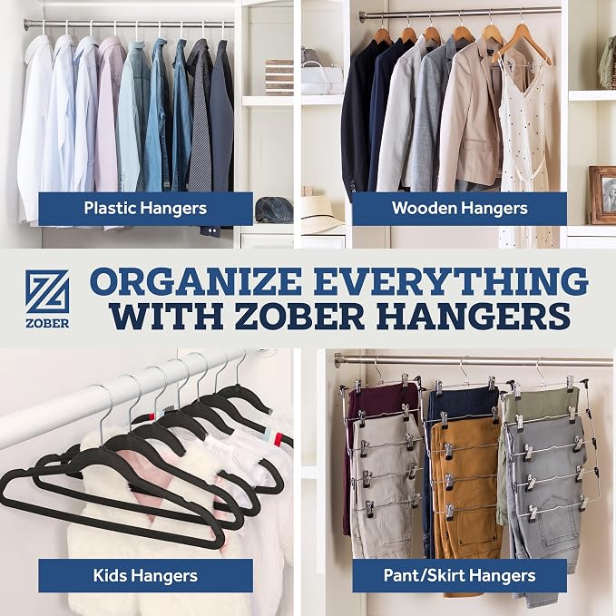 ZOBER White Wooden Hangers - Heavy Duty, Non Slip Wood Hangers for Coats, Jackets, Suits, & Pants - Coat Hangers for Closet W/Bar and Notches 20 Pack (White, 20 Pack)
