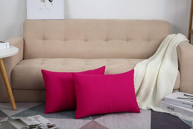 TangDepot Cotton Solid Throw Pillow Covers, 12" x 20" , Brilliant Rose, 1 Count (Pack of 1) | 100% cotton, same-color zip, machine wash & air dry. For living room, bedroom, office, car. 42 colors, 100 sizes. Cover only.