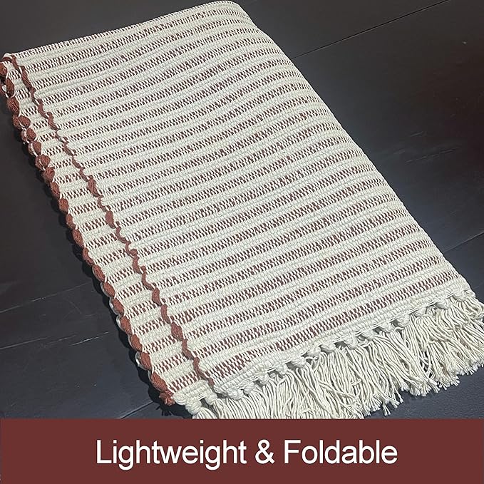 Chardin home Rust & Ivory Providence Throw Rug 2x6 feet |Hand Woven Farmhouse Rug | Great in Kitchens entryways doormats Bathrooms Meditation Mat | Machine Washable & Reversible