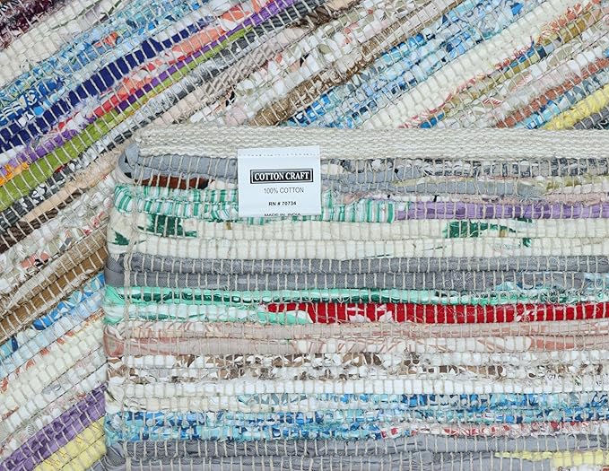 COTTON CRAFT Cotton Chindi Rag Rug - 2 Pack - 27 x 45 inches Reversible Handwoven Area Rugs - Boho Farmhouse Rustic Vibrant Decorative Accent Rug for Kitchen, Entryway, Living Room - Multicolor