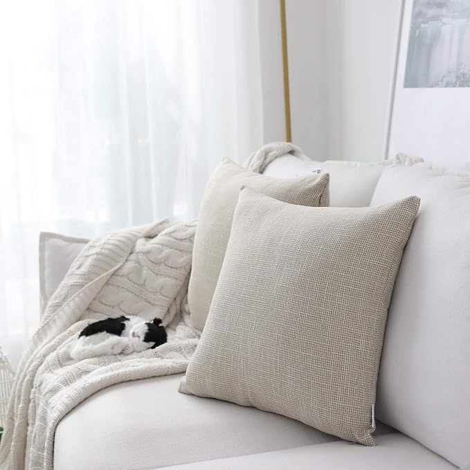 Kevin Textile Pillow Covers Decorative Lined Linen Euro Sham Throw Pillow Cover for Bed Couch Sofa, 22"x22"(55cm), Light Beige