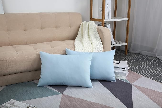 TangDepot 100% Cotton Solid Throw Pillow Cover 12x18 Light Blue | 100% cotton, same-color zip, machine wash & air dry. For living room, bedroom, office, car. 42 colors, 75 sizes. Cover only.