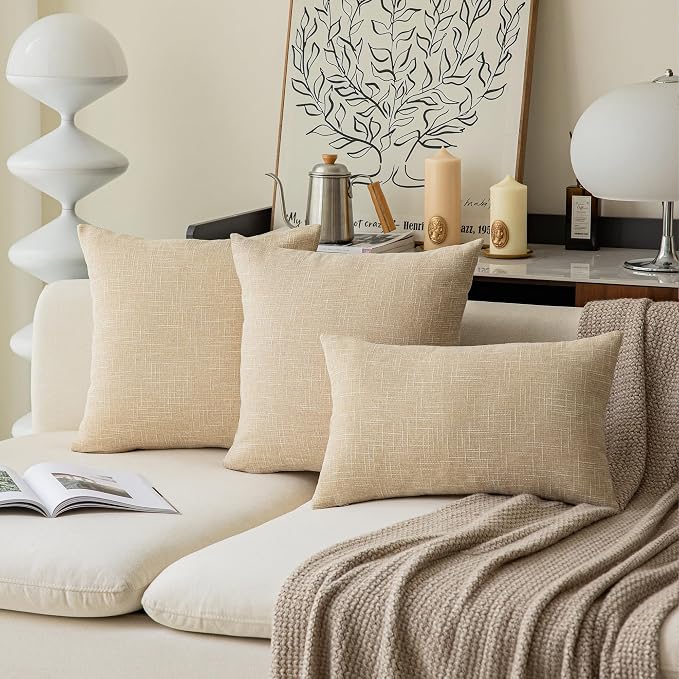 Kevin Textile Pack of 2, Decorative 2 Tone Linen Pillow Covers Cushion Cover for Chair/Sofa/Bed/Car, 16 x 16 Inches, Cream Beige