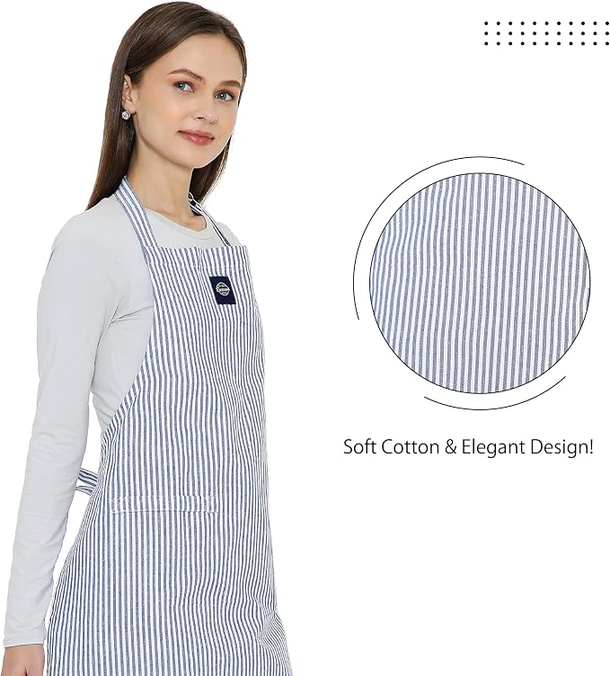 Encasa XO Cotton Kitchen Aprons for Women & Men with Pocket & Towel Loop, Adjustable Neck & Back Strap for Cooking, Baking