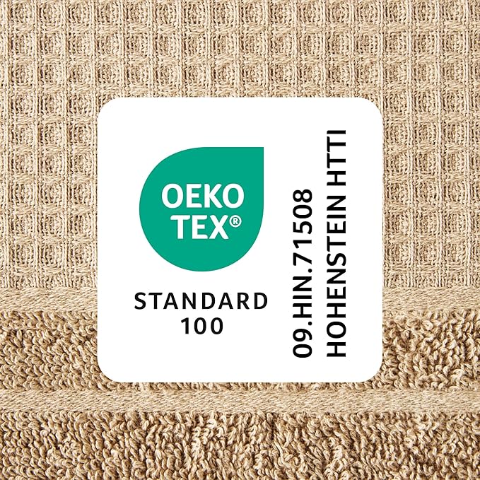 Town & Country Basics 4-Piece Waffle Woven Terry Stripe Bath Towel Set, 30x56-Inch, 100% Cotton, Quick Dry, Taupe