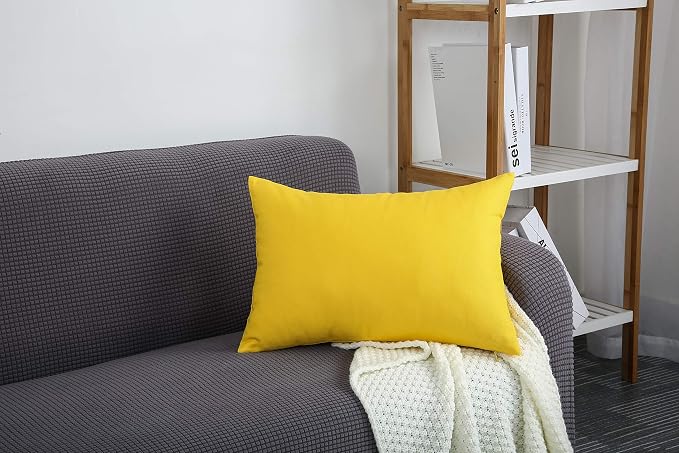 TangDepot 100% Cotton Solid Throw Pillow Cover 12x18 Yellow | 100% cotton, same-color zip, machine wash & air dry. For living room, bedroom, office, car. 42 colors, 94 sizes. Cover only.