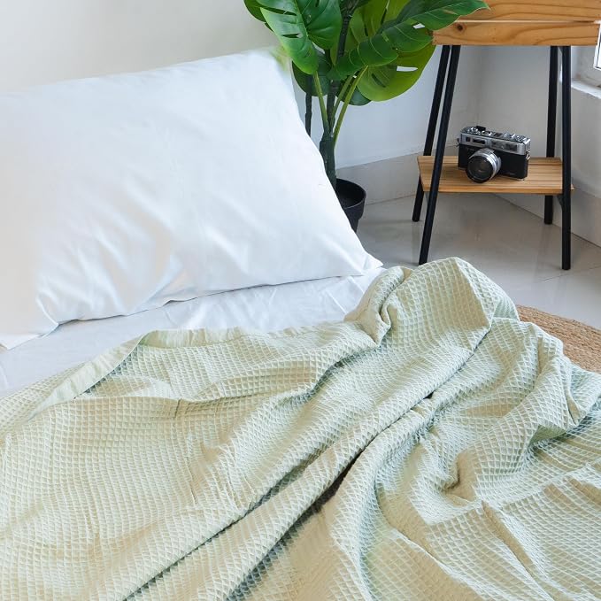 Salt Earth GOTS Certified 100% Organic Cotton Waffle Throw Blanket, 55"x60", Sea Foam
