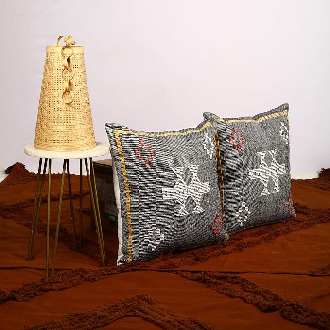 Trade Star Set of 2 Throw Pillow Covers Handloomed Cotton Cushion Covers 100% Cotton Kilim Sabra Handwoven Pillowcases Rug Decorative Cushion case 18x18 Inches