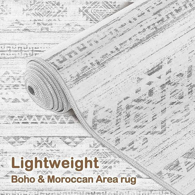 Tortania Area Rug Living Room Rugs - 5x8 Washable Large Soft Neutral Boho Moroccan Bohemian Farmhouse Rug Indoor Floor Carpet for Bedroom Under Dining Table Home Office Decor - Ivory Gray