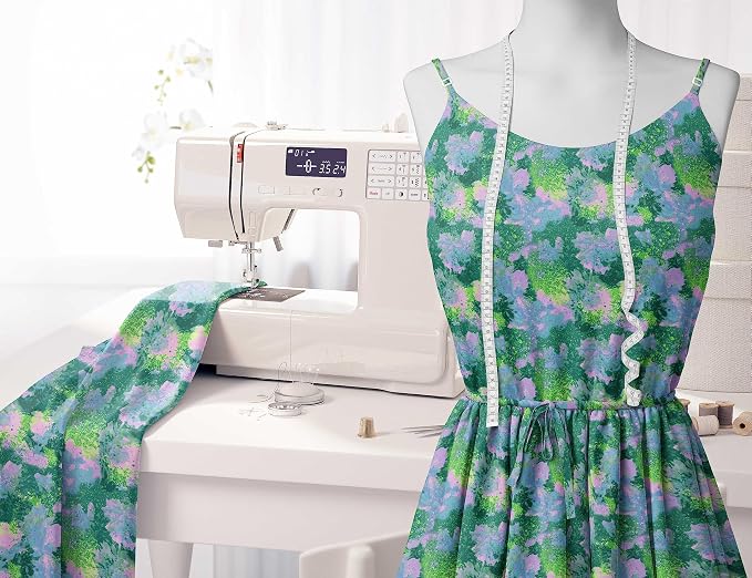 Soimoi Unstitched Crepe Fabric, 1 Yard - 42" Wide, Green - Floral Print, Soft and Light Weight Fabric Material for Suits, Garments, Dresses and Accessories