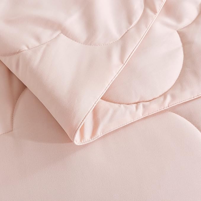 Feather and Loom Pendant Stitch Down Alternative All Seasons Comforter - Soft and Easy Care Microfiber Cover, Hypoallergenic High Loft Fiber Fill, Machine Washable Color: Blush Size: King