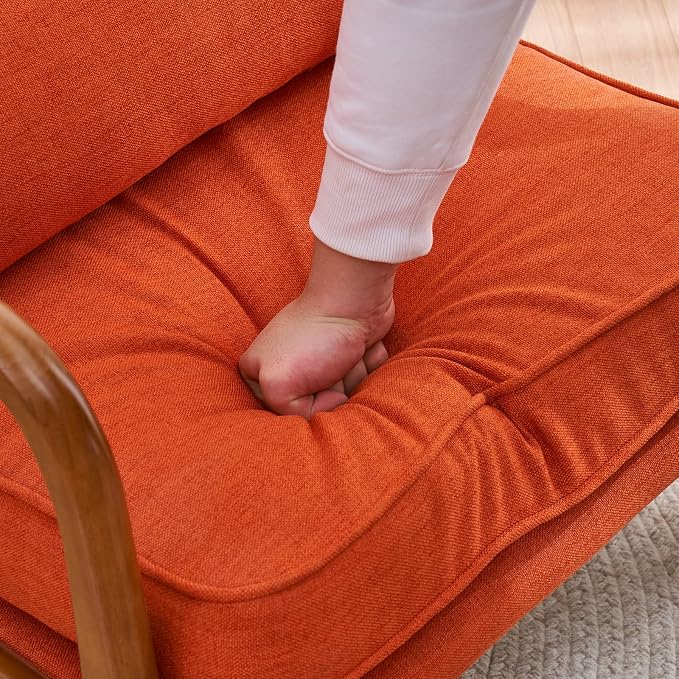 Karl home Mid-Century Modern Accent Reading Chair, Burnt Orange | Linen Upholstered, Solid Wood Frame, Soft Cushion, Lumbar Pillow, Lounge Armchair for Living Room, Bedroom, Balcony, Study