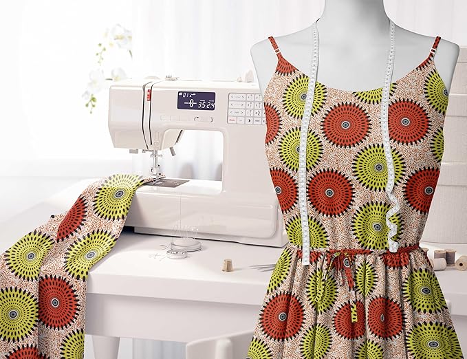 Soimoi Unstitched Crepe Fabric, 1 Yard - 42" Wide, Green - Tribal Print, Soft and Light Weight Fabric Material for Suits, Garments, Dresses and Accessories