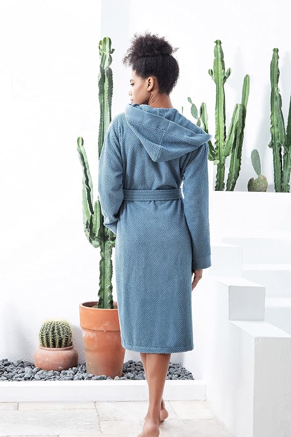 SEYANTE Turkish Cotton Bathrobe for Women - Organic GOTS Certified Terry Hooded Kimono Robe - Spa Quality Women's Cotton Robe