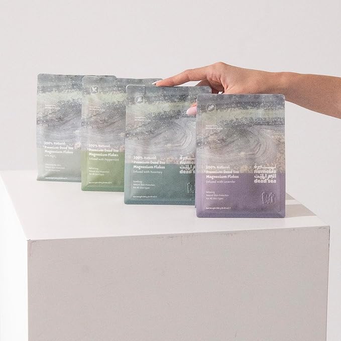 Dead Sea Magnesium Flake Bath Soak - 100% Pure Magnesium Chloride Flakes w/Lavender Infused Essential Oil (8.82 oz Pouch)
