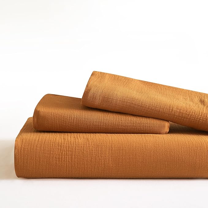 SE SOFTEXLY Muslin Duvet Cover King Size, 100% Washed Cotton Duvet Cover Set, Ultra Soft Comforter Cover Linen Like, 3 Pieces Minimalist Gauze Duvet Cover with 2 Pillowcases, 90"x104", Pumpkin