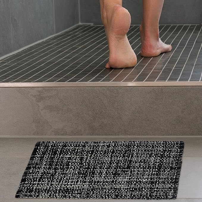 Chardin home Black and White Textured Rug | 21x34 Bathroom Rug Kitchen entryway | Reversible Handwoven Rug Machine Washable.