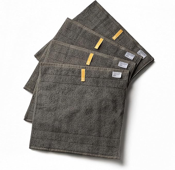 Highly Absorbent & Quick-Dry Organic Cotton Washcloths, Soft & Lightweight Face Towels, Made in Japan, Oeko-Tex Class 1 Certified, 13.8 x 13.8 inch, OliveGreen, Pack of 4 – Proof of Purity