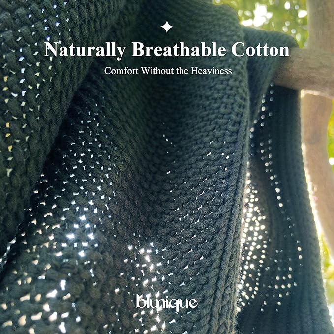 100% Cotton Cable Knit Throw Blanket, Large Lightweight Soft Knit Blanket for Sofa Couch Bed, Breathable All-Season Throw, Cozy Decorative Blanket, 60 x 80 Inch,Teal