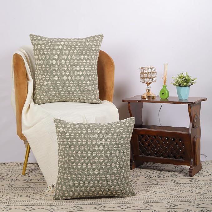 Trade Star Set of 2 Handloomed Throw Pillow Covers Premium 100% Cotton Decorative Cushion Shams Soft Durable Elegant Farmhouse Style Pillow Cases for Cozy Home Decor 20x20 Inches