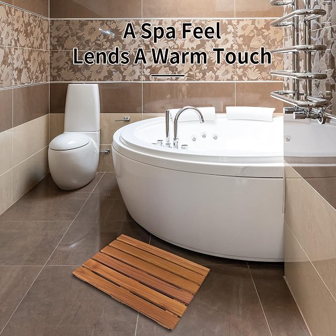 VaeFae Bamboo Shower Bench and Teak Shower Mat Bundle