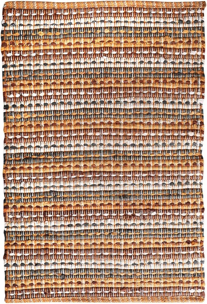 Cotton Hand Made Area Rug 2x3 Feet - Mustard, Reversible Farmhouse Woven Throw Indoor Floor Carpet Ideal for Entryway, Kitchen, Bedroom | Decorative Doorway Patio Décor Mat for Furniture Space