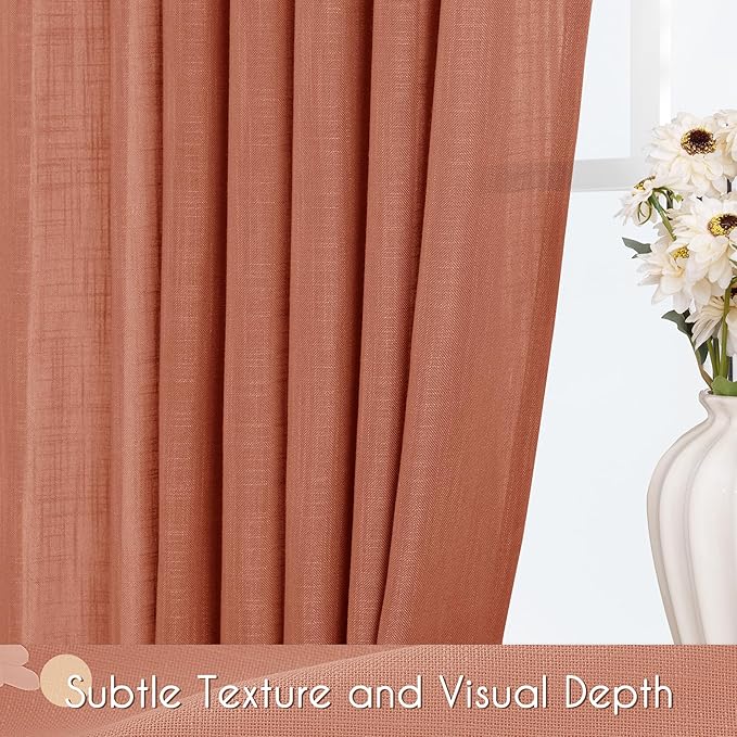 72 inch Linen Terracotta Curtains 2 Panels for Living Room Back Tab Light Filtering Semi Sheer Rust Colored Curtains 72 inches Long Soft Thick Cotton Cloth Textured Rustic Boho Farmhouse Room Decor