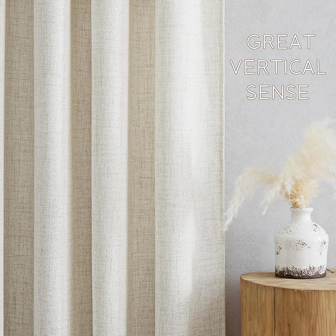 NICETOWN Cream Curtains 63 inch Length, Rod Pocket & Back Tab Faux Linen Semi Sheer Drapes Privacy with Light Filtering Window Treatments Washable for Living Room, W52 x L63, 2 Panels